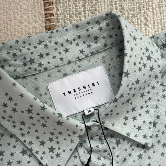 The Shirt Rochelle Behrens Blue Star Print Long Puff Sleeves Button Down Shirt M - Picture 10 of 11